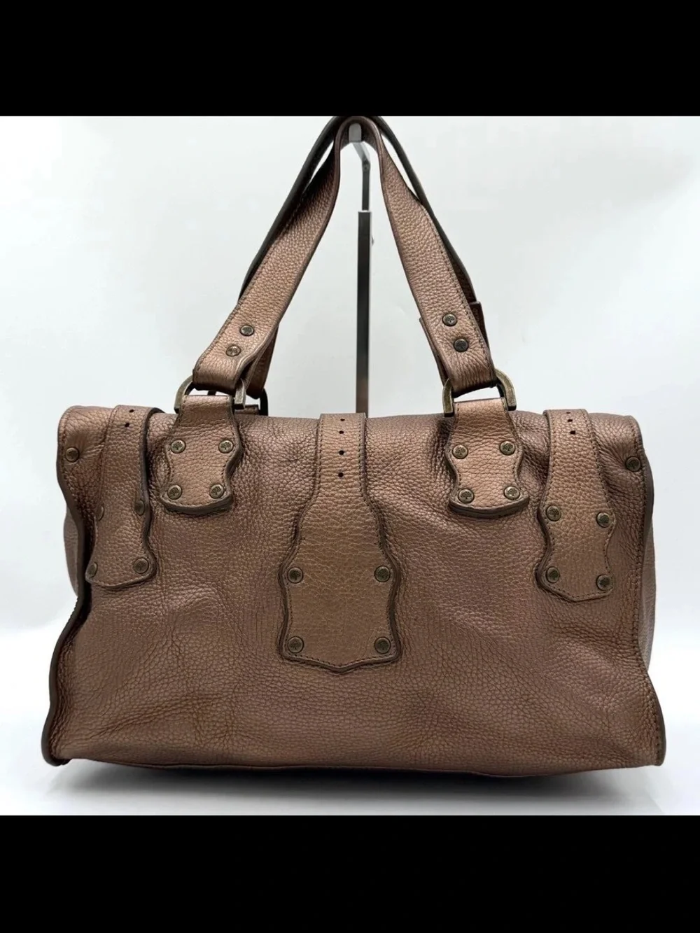 Mulberry Brown Pebbled Leather Buckle Satchel